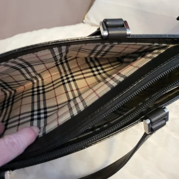 Burberry brown trim and black leather satchel